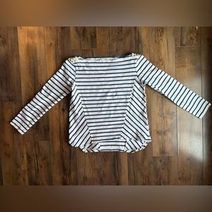 Ellison Blue White Stripe Lace Up Shoulder Top Medium Coastal French Girl